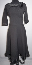 Angvns Black Satin Trim A Line Sheath Dress Sz S Vintage Look