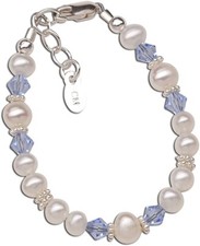 New Cherished Moments Children's Sterling Silver Pearl Blue Crystal Bracelet