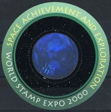 2000 WORLD STAMP EXPO, SPACE ACHIEVEMENT AND EXPLORATION SHEETLET 3412, $40