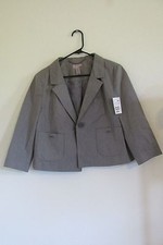 New Women's H M Gray Pinstripe Blazer Cropped Jacket Lined 3/4 Sleeve Size 12