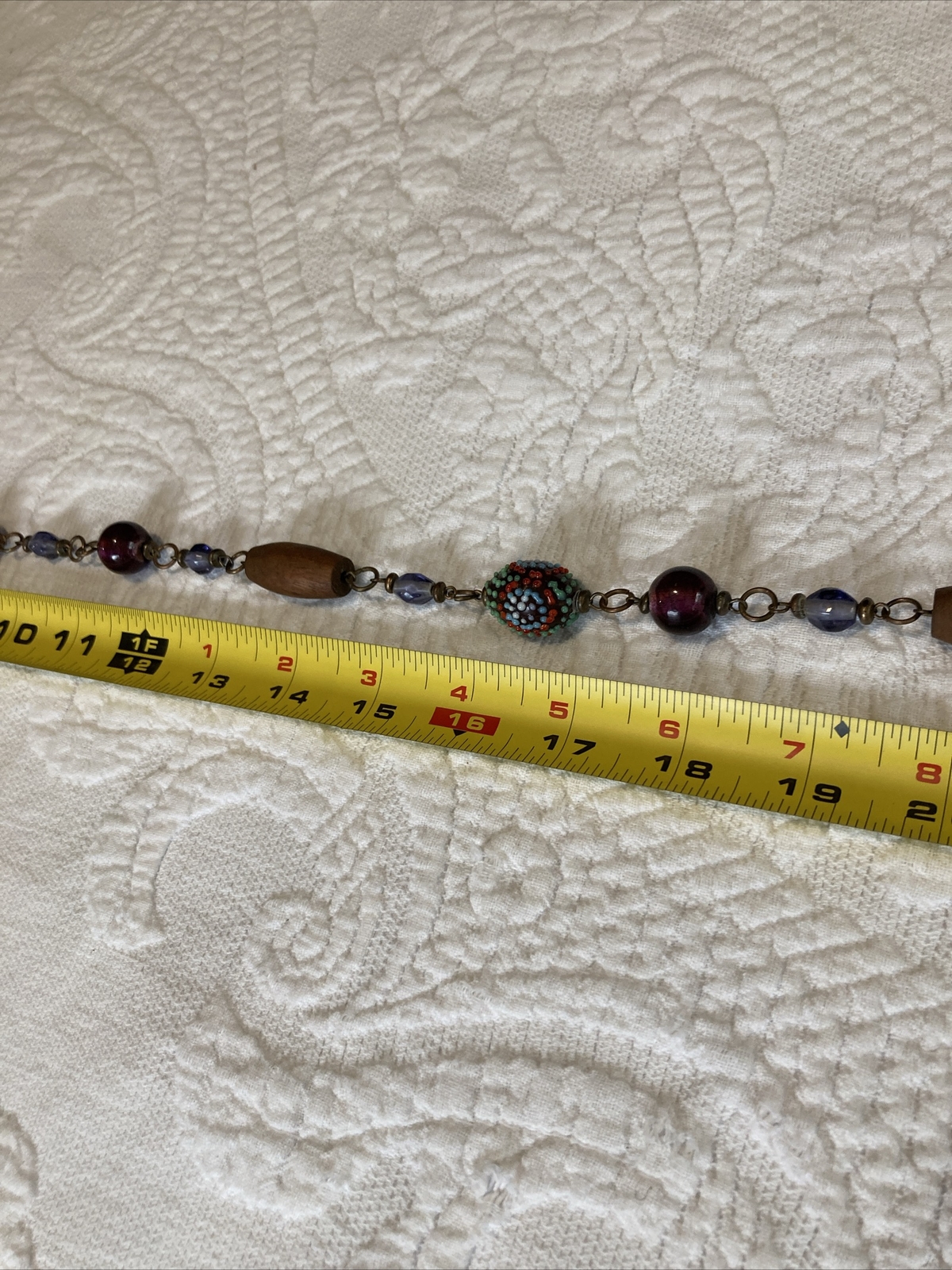 Rustic beaded necklace offset multicolor purple n… - image 12