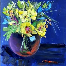 ORIGINAL Oil Painting Flower Silver plated Art Peonies Textured Floral Artwork