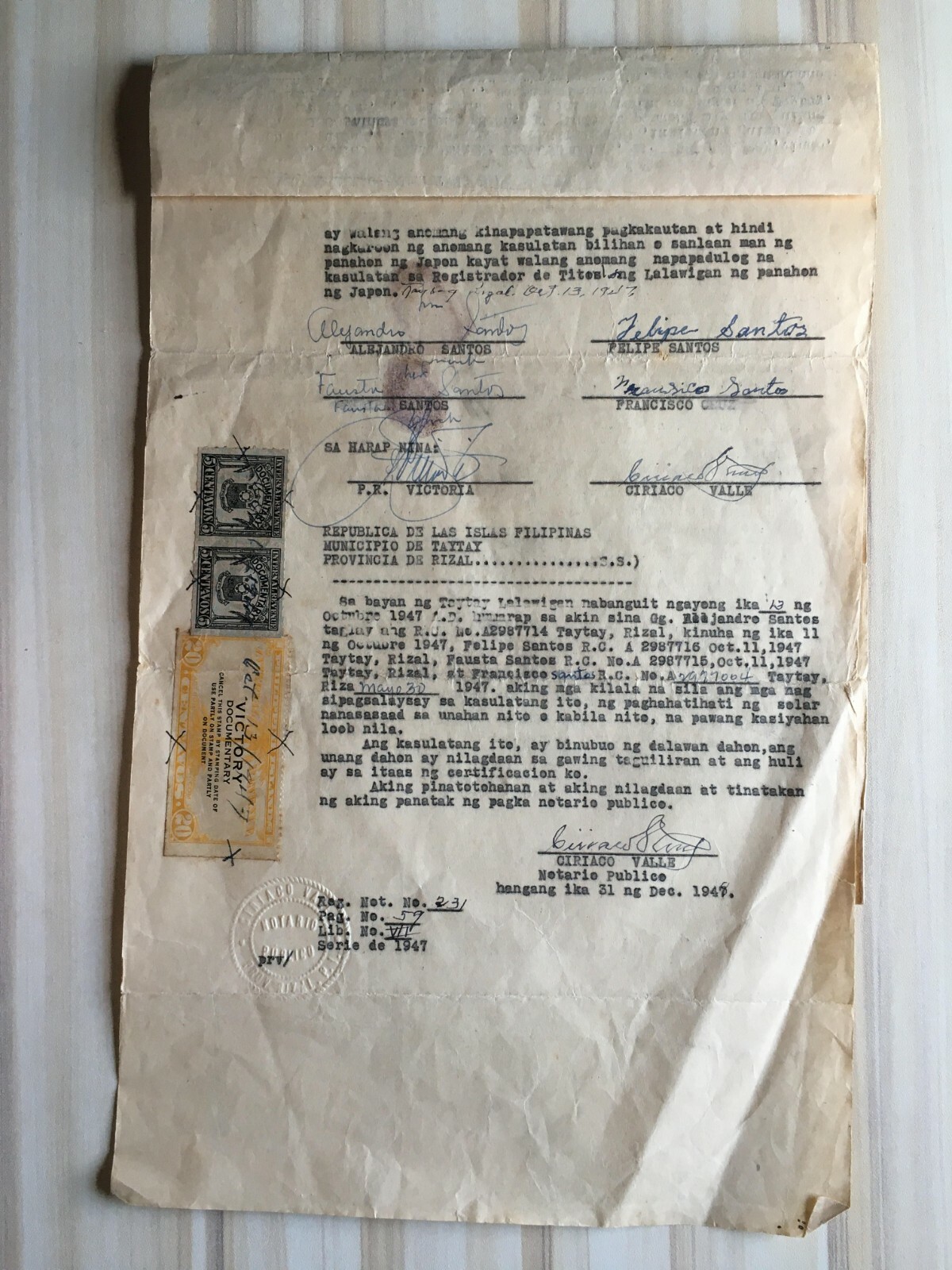 PHILIPPINES 1947 Notarized Documents with Documentary Stamps TAGALOG Unique eBay