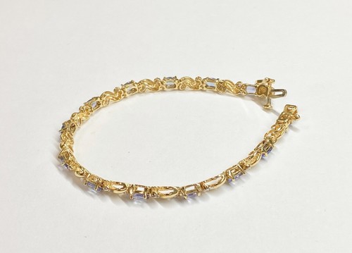 Women's 14k Yellow Gold Bracelet with Tanzanite and 0.15CT Diamonds - Picture 3 of 10