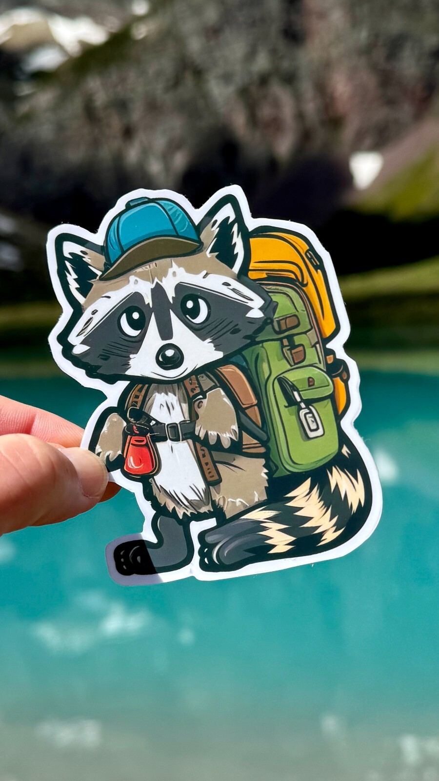 2" Hiking Raccoon Sticker, Decal, Hike, Adventure, Travel, Backpack