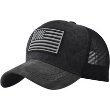 Black  Silver American Flag Embroidered Baseball Cap US Flag Hat Adjustable