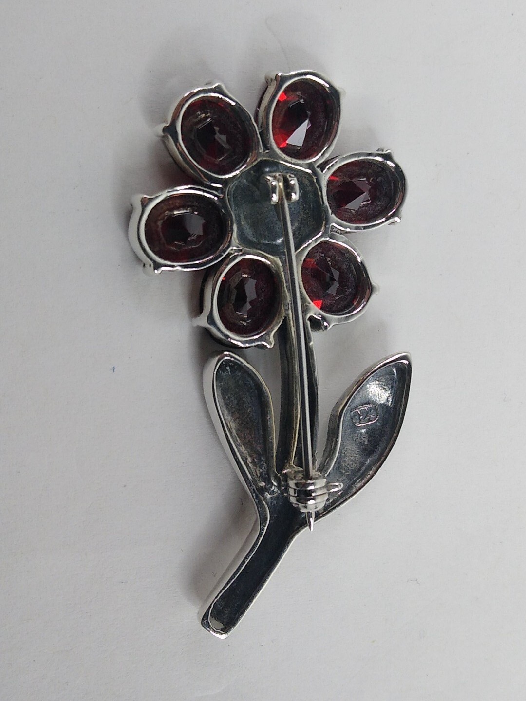 Vintage Sterling Silver Ruby Red Crystal Flower B… - image 5
