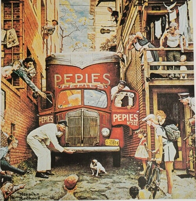Roadblock TRAFFIC CONDITIONS PEPIES TRUCK & DOG by Norman Rockwell