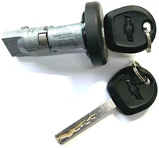 CHEVROLET OEM IGNITION KEY SWITCH LOCK CYLINDER WITH 2 OEM TRANSPONDER LOGO KEYS