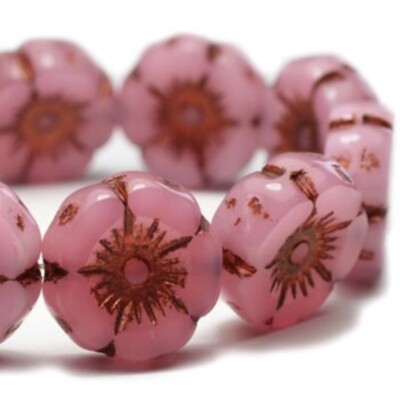 0070, Dusty Rose with Copper Wash, 12mm Hibiscus/2 Bead (hb12-5)