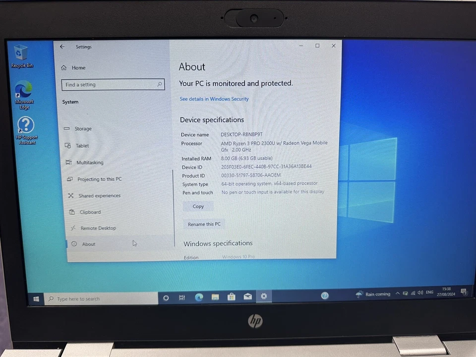 HP Laptop Ryzen 3 Pro AMD ProBook 645 G4 8GB RAM 256GB SSD Windows 10 Laptop - Image 2 of 4