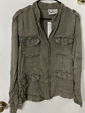 Vintage Flashback Mandarin Collar Military Boho Hippie Green Jacket P/m Cargo