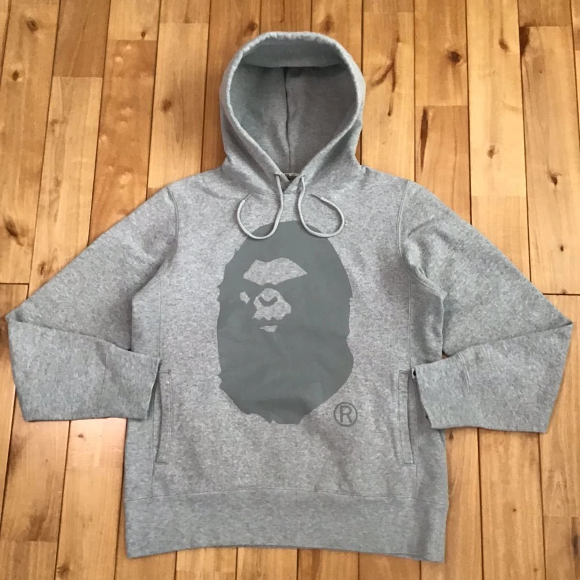 BAPE Mad face big head ASNKA pullover hoodie Gray A Bathing Ape Size M