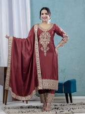 New Launching Brown Chinon Silk Salwar Kameez With Dupatta For Engagement