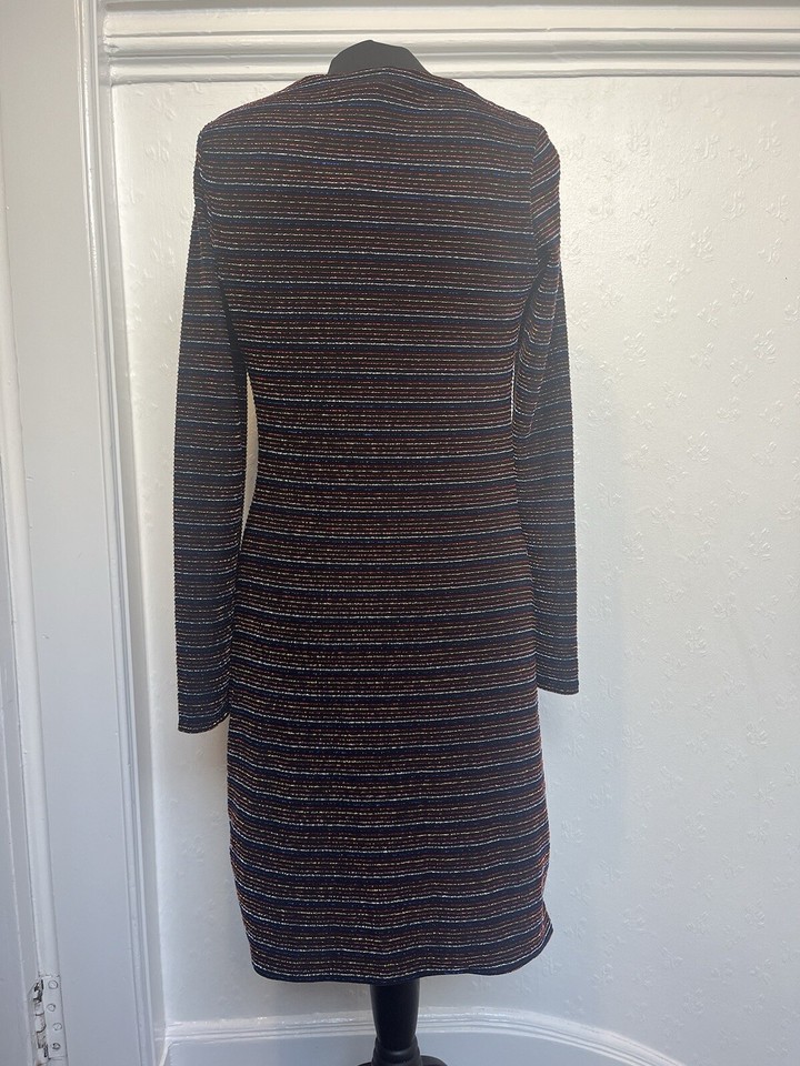 Warehouse Multicoloured Metallic Striped Dress Luxe Bodycon Size UK 12
