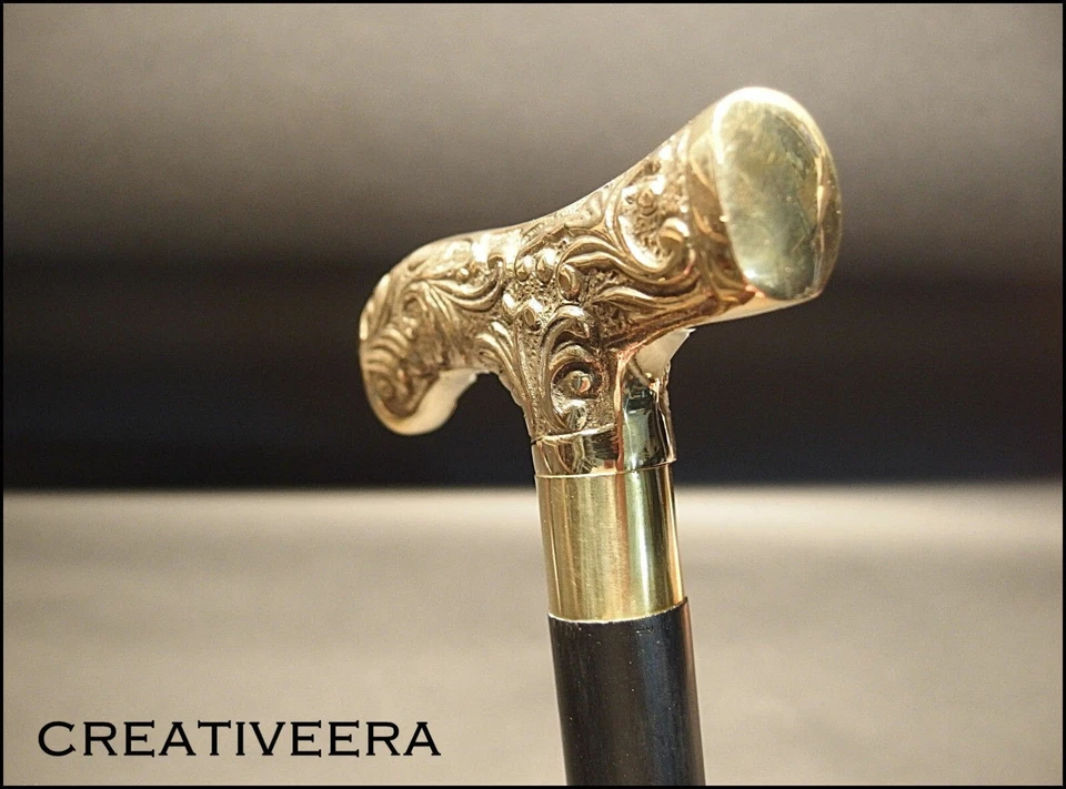 Antiguo bastón de madera negro con mango de cabeza de arte real estilo derby vintage Foto 4 de 4