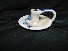 ROWE POTTERY WORKS CAMBRIDGE, WI -CANDLE HOLDER- 1987 GREY AND BLUE HEART
