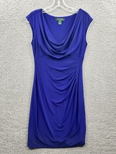 Ralph Lauren Dress Womens 6 Blue Ruched Sheath Pullover Stretch Lined Ladies