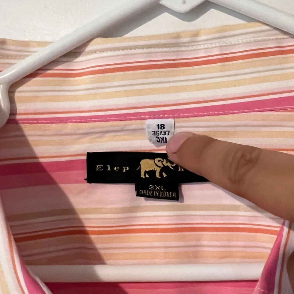 Elephant Mens Shirt Size 3XL 18 36/37 Pink Multicolor Striped Long Sleeve - Image 2 of 4