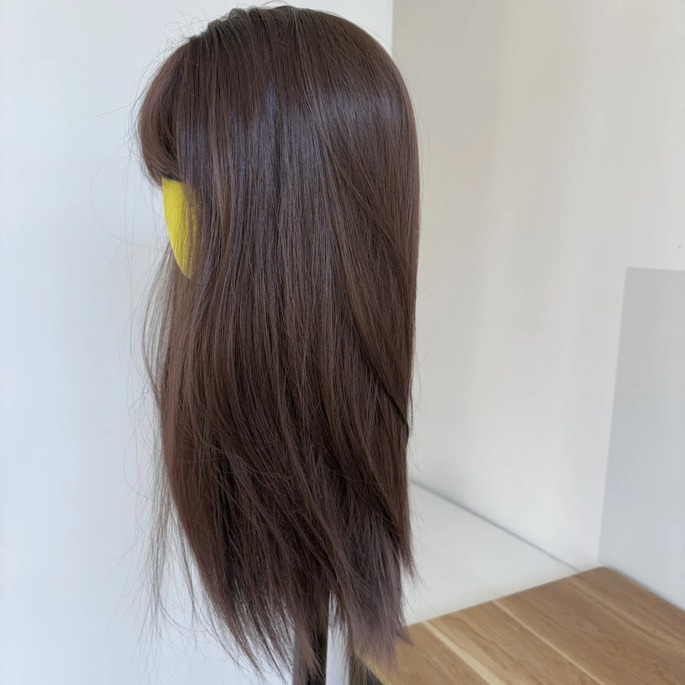Pelucas largas lactas marrón oscuro para mujer cabello resistente al calor suaves cosplay con flequillo Foto 4 de 4