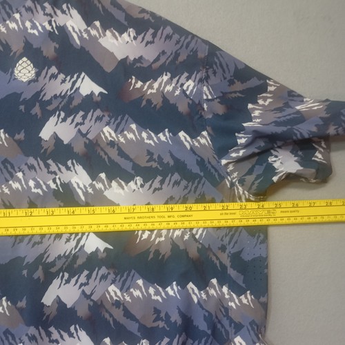 Stio Shirt Mens Large Blue Gray Mountain Print Snap Button Pockets Outdoors - Picture 14 of 21