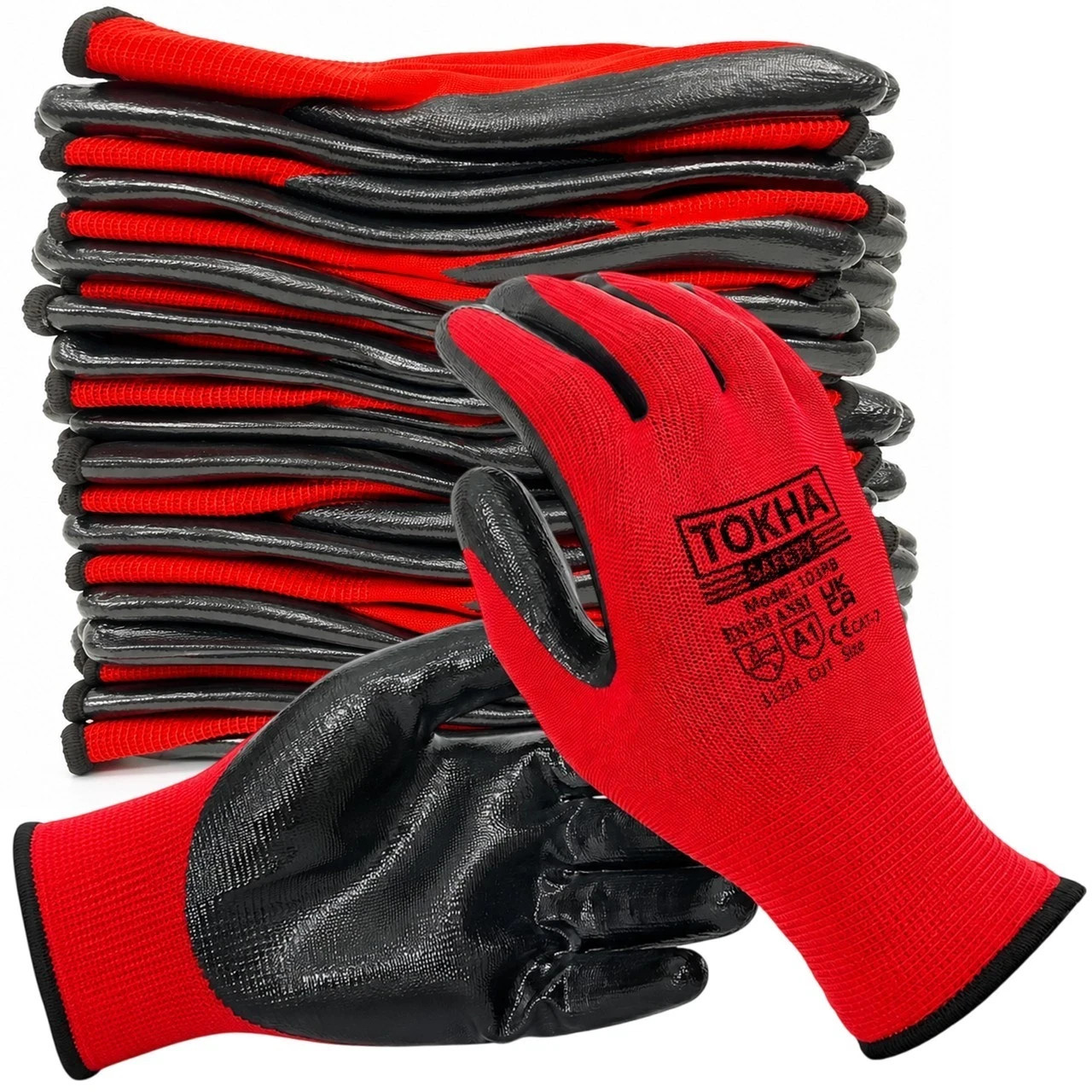 12 Pairs Nitrile Coated Work Gloves ANSI A1 Cut EN388 3121X Oil Resistant Coated