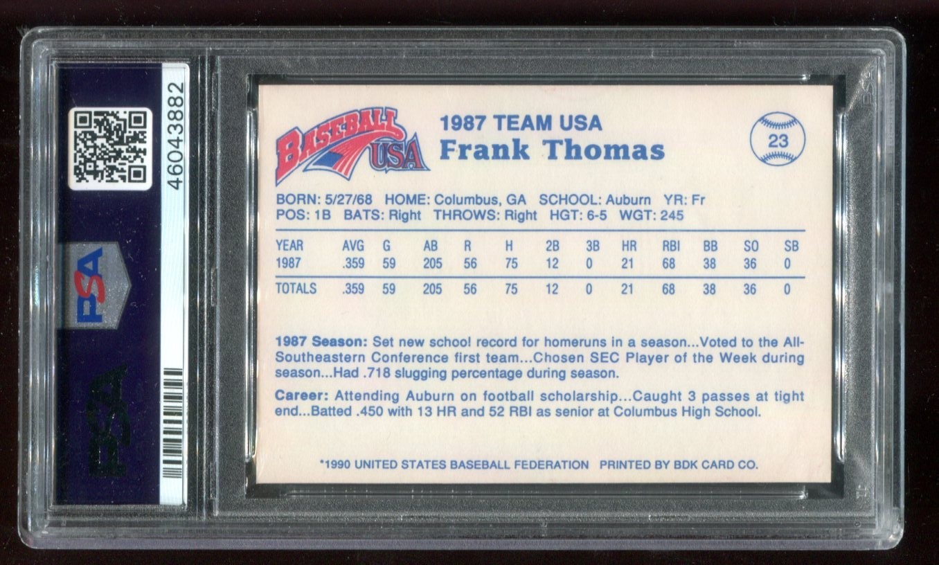 1990 BDK #23 Frank Thomas PSA 9 Mint Rookie 1987 Pan-Am Team USA~(PL) view 2