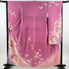 JAPANESE KIMONO FURISODE PINK 160.5cm 5 ft 3 in PURE SILK B1731