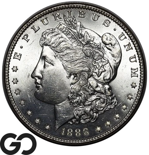 1888 Morgan Silver Dollar Coin, Blast White Gem BU++
