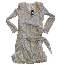 NWT Medium Fashion Nova Center Stage Silver Sequin Mini Dress Long Sleeve Party
