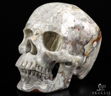 Huge 5.1" Red Crazy Lace Agate Carved Crystal Skull,Super Realistic, Healing