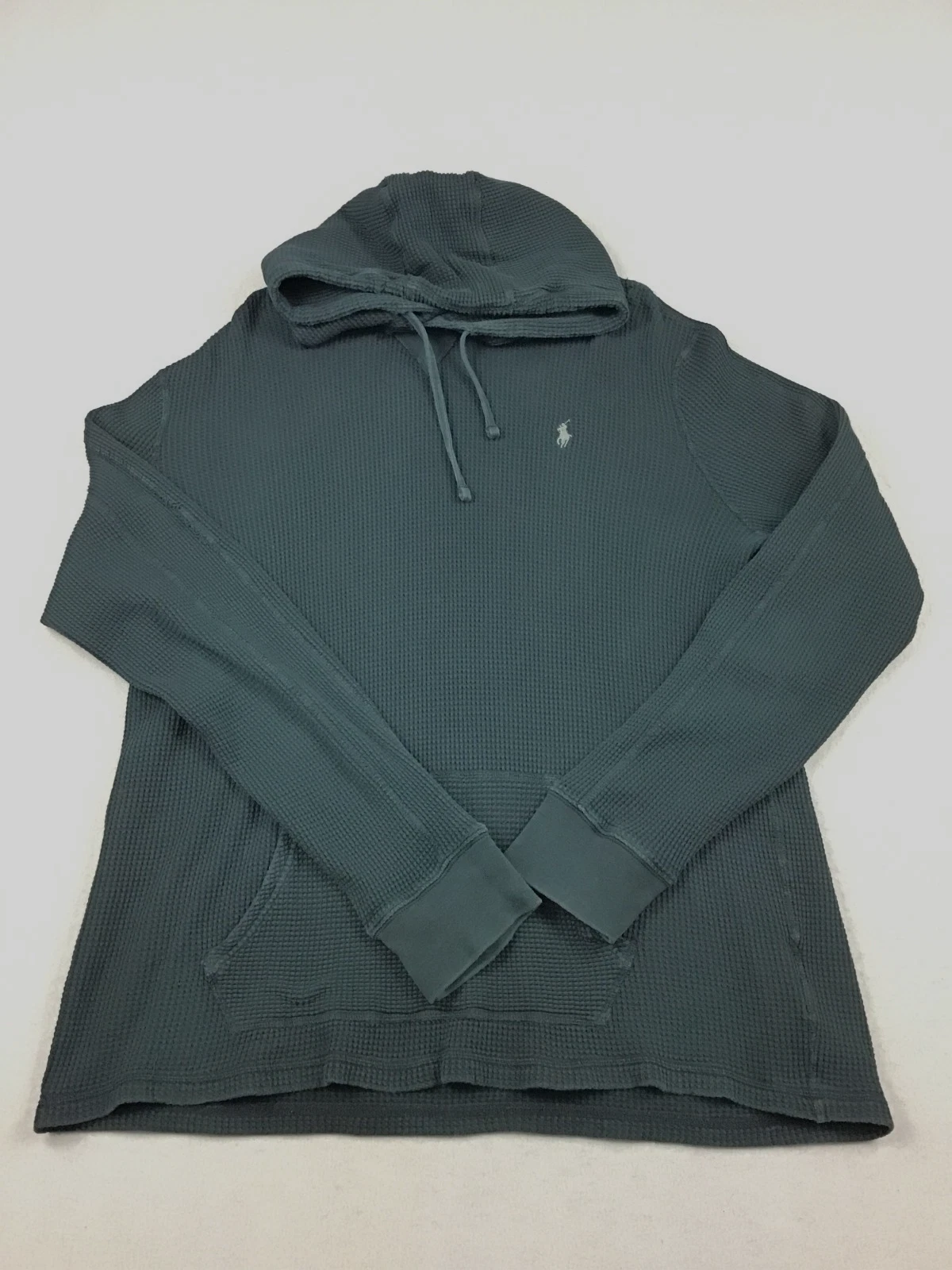 Polo Ralph Lauren Hoodie Men XL Black Thermal Waffle Knit Pullover Pony Hood