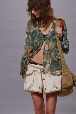 NWT~R13 Boyfriend Cardigan Cream with Paint Splatter & Scribbles Linen Size M