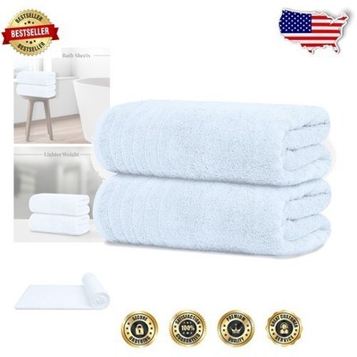 Pack of 2 Extra Large 35 x 70 Inch Sky Blue Cotton Bath Sheets - Luxe Softness
