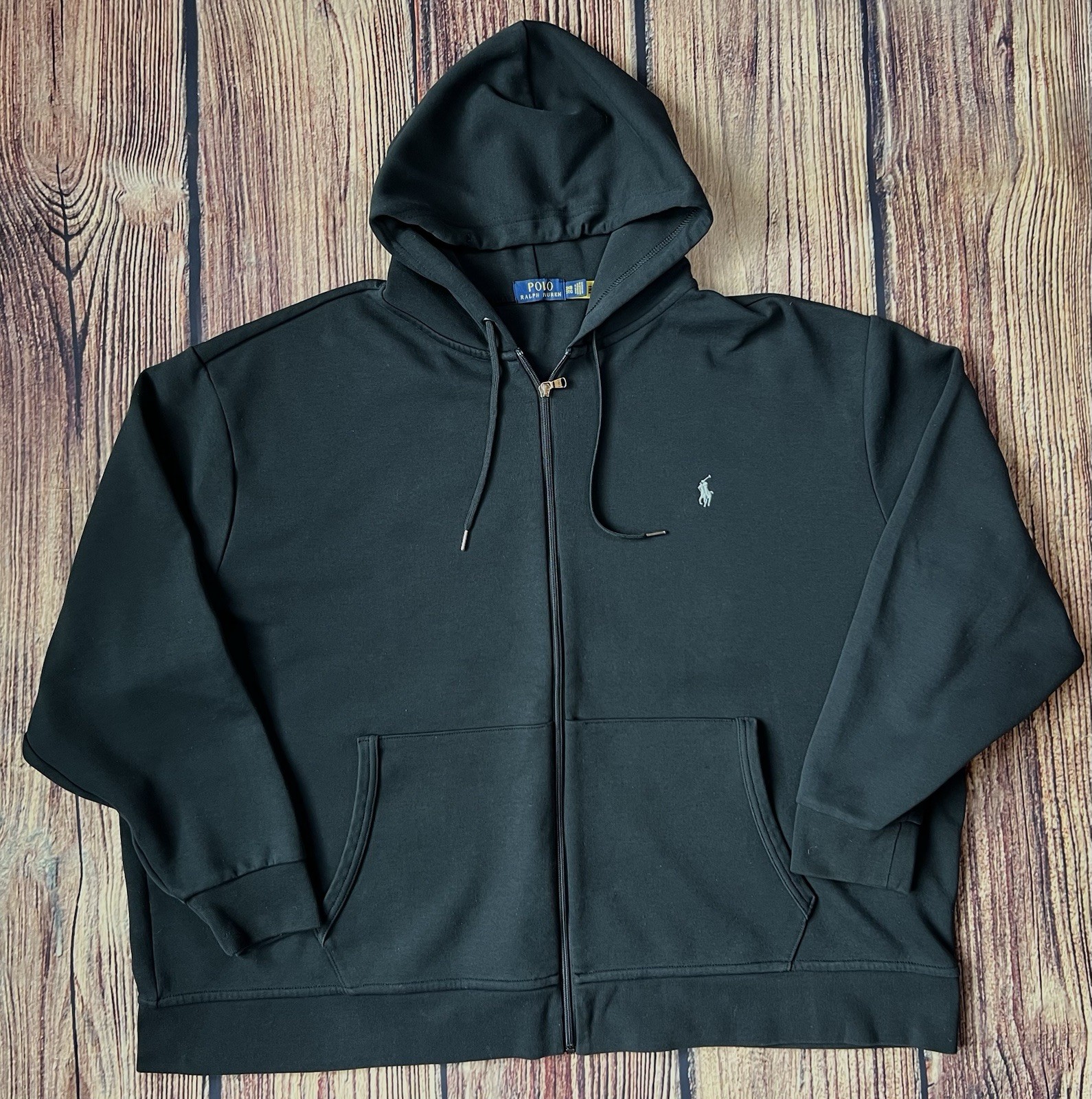 Polo Ralph Lauren felpa con cappuccio uomo 3XB nero bianco pony doppia maglia full zip casual