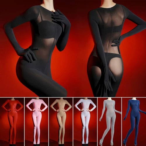 Body femme une pièce transparent lingerie body stretch catsuit jumpsuit - Photo 1/48
