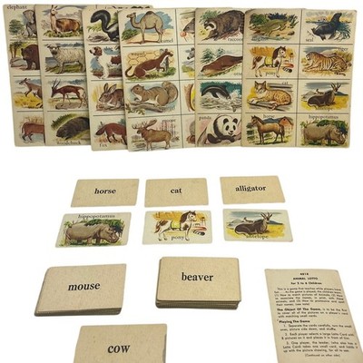 Vintage 1970s Full Color Drawings Animal Lotto Lottery Card Game Instructions 