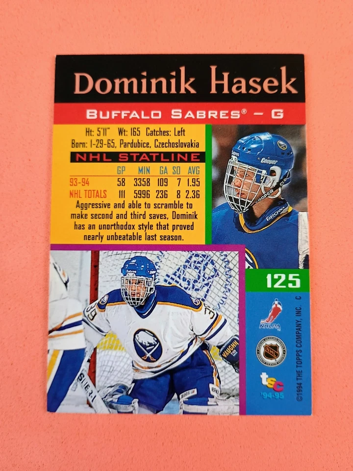 Dominik Hasek 1994-95 Stadium Club #125 Card Buffalo Sabres *AutographDen* - Image 2 of 2