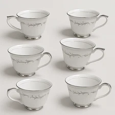 Empress China Celebration 911 Footed Tea Cups Japan Platinum Trim Set of 6