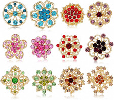 12 Pcs Rhinestone Brooches and Pins for Women, Mixed Color Flower Brooch