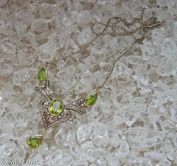 Collier mit Peridot Diamanten 18 Kt. 750 Weiss Gold Hals kette 41 cm - Bild 2 von 4