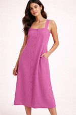 Everlane Japanese GoWeave Picnic Dress 4 Magenta Midi Button Front