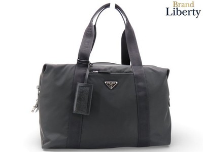 PRADA Re-Nylon Saffiano Duffle Bag Boston Handbag Travel NERO