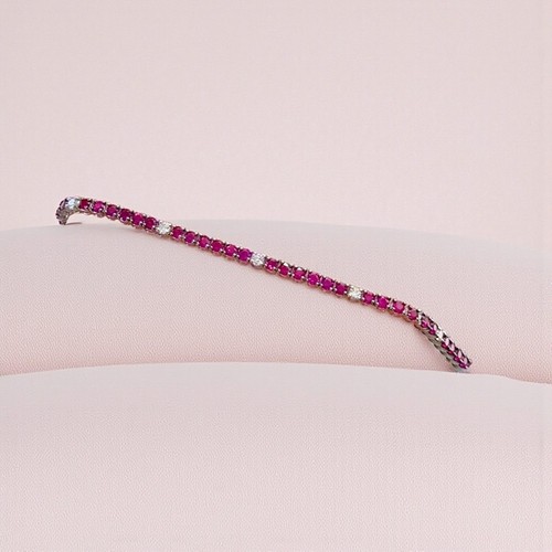 Lab Created 8CT Round Ruby Diamond Tennis Bracelet 14K White Gold Plated 7.5" - Picture 5 of 6