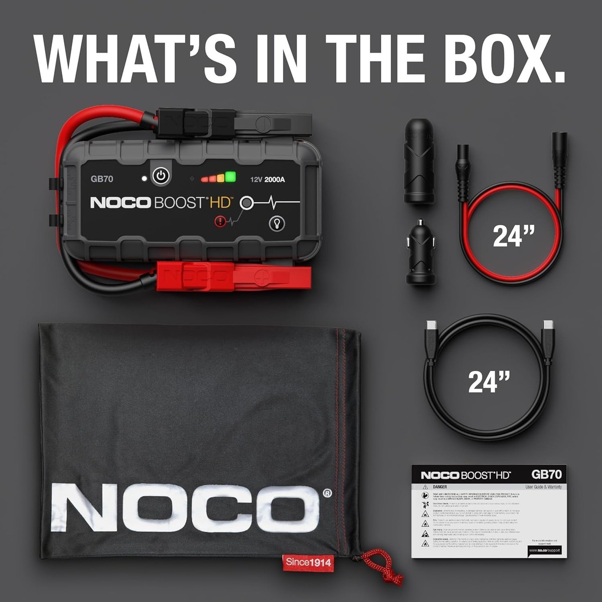 NOCO Boost GB70 2000A Ultra Safe 12V Lithium Jump Starter 8.0L Gas