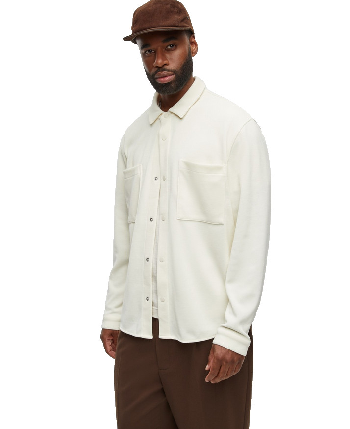 Mode of One Mens Long Sleeve Knit Snap Front Shirt Soft Vanilla Size Small 7190₽