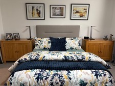 Ottoman Bedframe King Size, natural colour fabric headboard and sides