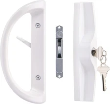 Sliding Patio Door Handle Set with Key Cylinder and Mortise Lock, Full White 