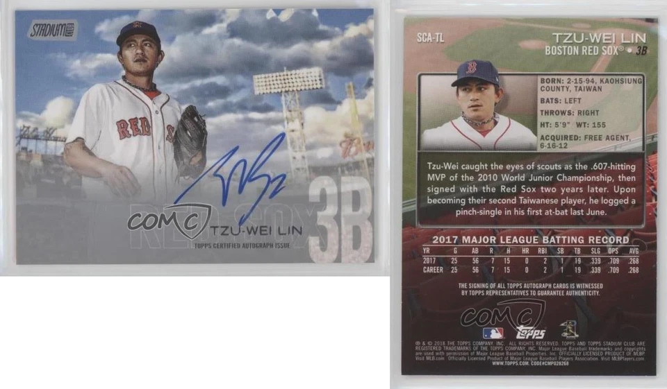 2018 Topps Stadium Club Auto Tzu-Wei Lin #SCA-TL - Image 3 of 3