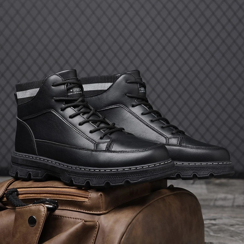 Men's High-Top Lace-Up Casual Outdoor Boots Rugged Thick Sole & Deep Tread Grip - Image 3 of 4
